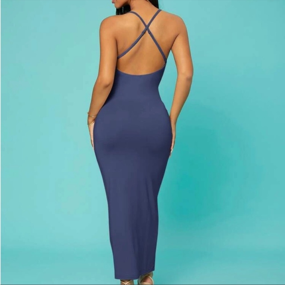 Navy Blue Bodycon Maxi Dress - Picture 2 of 3